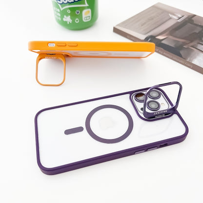 For  iPhone 14 Pro Max MagSafe Acrylic Hybrid TPU Holder Phone Case with Lens film(Purple) - iPhone 14 Pro Max Cases by buy2fix | Online Shopping UK | buy2fix