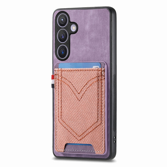 For Samsung Galaxy S25 5G Denim Texture Leather Skin Phone Case with Card Slot(Purple) - Galaxy S25 5G Cases by buy2fix | Online Shopping UK | buy2fix