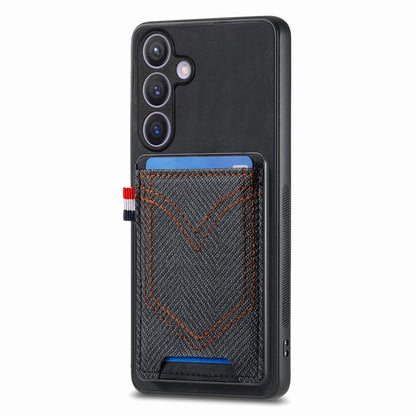 For Samsung Galaxy S25+ 5G Denim Texture Leather Skin Phone Case with Card Slot(Black) - Galaxy S25+ 5G Cases by buy2fix | Online Shopping UK | buy2fix