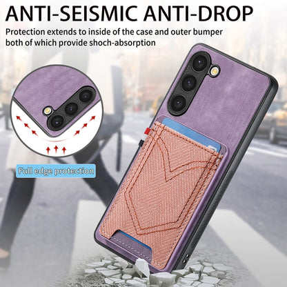 For Samsung Galaxy S25+ 5G Denim Texture Leather Skin Phone Case with Card Slot(Purple) - Galaxy S25+ 5G Cases by buy2fix | Online Shopping UK | buy2fix