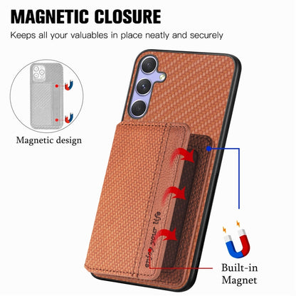 For Samsung Galaxy S25+ 5G Carbon Fiber Magnetic Card Wallet RFID Blocking Phone Case(Brown) - Galaxy S25+ 5G Cases by buy2fix | Online Shopping UK | buy2fix