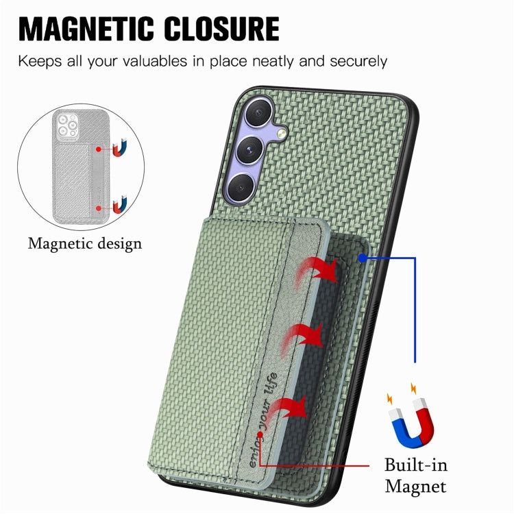 For Samsung Galaxy S25+ 5G Carbon Fiber Magnetic Card Wallet RFID Blocking Phone Case(Green) - Galaxy S25+ 5G Cases by buy2fix | Online Shopping UK | buy2fix