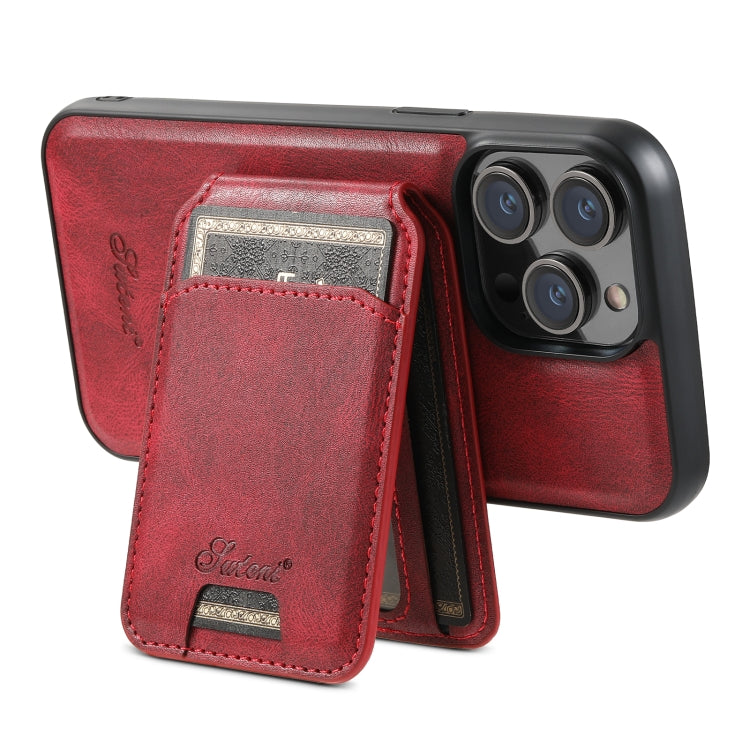 For iPhone 14 Plus Suteni H15 MagSafe Oil Eax Leather Detachable Wallet Back Phone Case(Red) - iPhone 14 Plus Cases by Suteni | Online Shopping UK | buy2fix