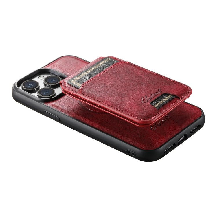 For iPhone 14 Plus Suteni H15 MagSafe Oil Eax Leather Detachable Wallet Back Phone Case(Red) - iPhone 14 Plus Cases by Suteni | Online Shopping UK | buy2fix