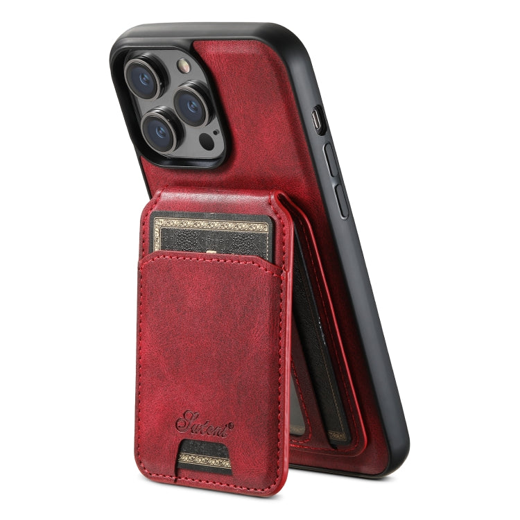 For iPhone 14 Pro Max Suteni H15 MagSafe Oil Eax Leather Detachable Wallet Back Phone Case(Red) - iPhone 14 Pro Max Cases by Suteni | Online Shopping UK | buy2fix