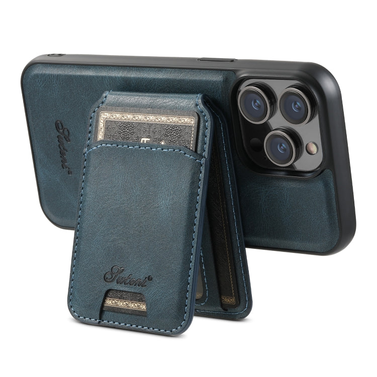 For iPhone 14 Pro Max Suteni H15 MagSafe Oil Eax Leather Detachable Wallet Back Phone Case(Blue) - iPhone 14 Pro Max Cases by Suteni | Online Shopping UK | buy2fix