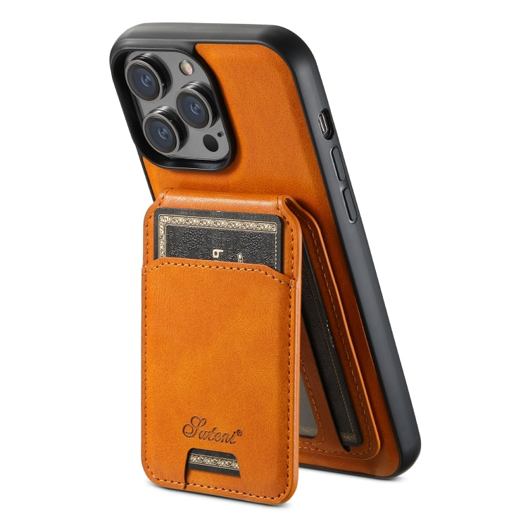For iPhone 12  Suteni H15 MagSafe Oil Eax Leather Detachable Wallet Back Phone Case(Khaki) - iPhone 12 / 12 Pro Cases by Suteni | Online Shopping UK | buy2fix