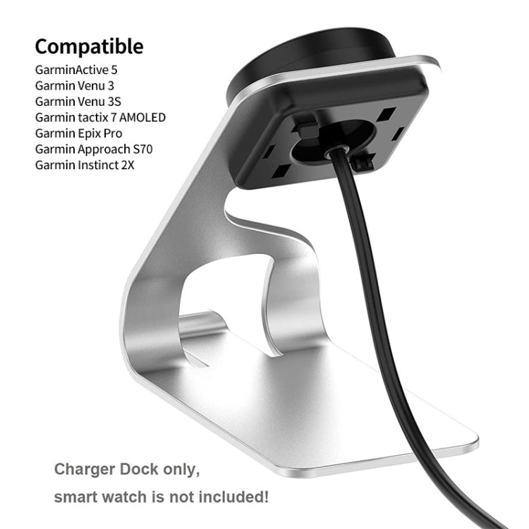 JUNSUNMAY For Garmin Venu 3 / Venu 3S USB Port Aluminum Alloy Watch Charger Holder, Length: 1.5m(Silver) - Charger by JUNSUNMAY | Online Shopping UK | buy2fix