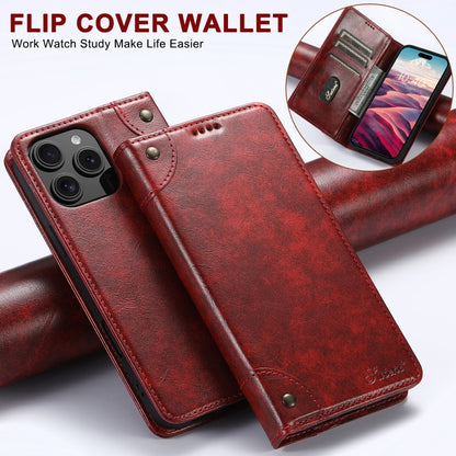 For iPhone 16 Pro Suteni Baroque Calf Texture Buckle Wallet Leather Phone Case(Red) - iPhone 16 Pro Cases by Suteni | Online Shopping UK | buy2fix