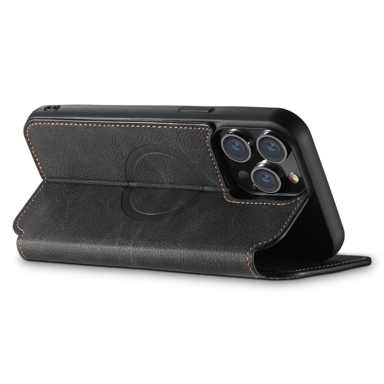 For iPhone 15 Plus Suteni J06 Retro Matte Litchi Texture Leather MagSafe Phone Case(Black) - iPhone 15 Plus Cases by Suteni | Online Shopping UK | buy2fix