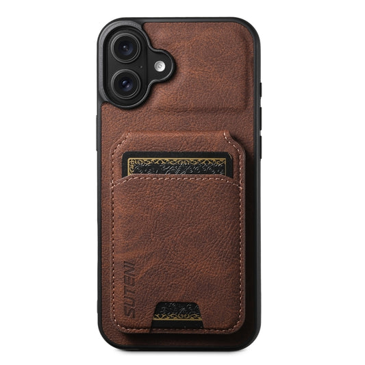 For iPhone 16 Suteni H02 Litchi Leather Card Wallet Stand Back Phone Case(Brown) - iPhone 16 Cases by Suteni | Online Shopping UK | buy2fix