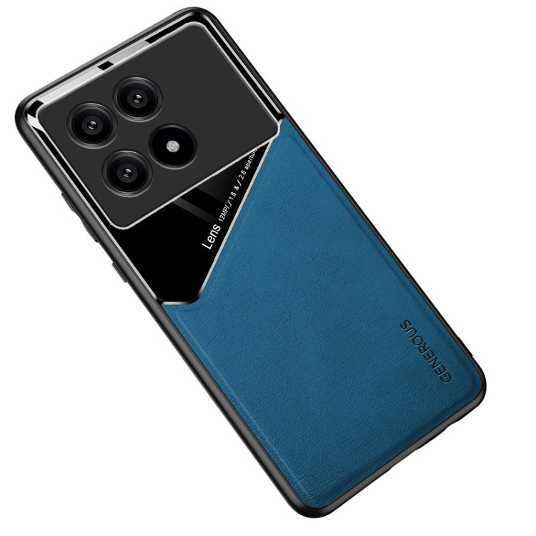 For Xiaomi Redmi K70 All-inclusive Leather Organic Glass Phone Case with Metal Iron Sheet(Blue) - K70 Cases by buy2fix | Online Shopping UK | buy2fix