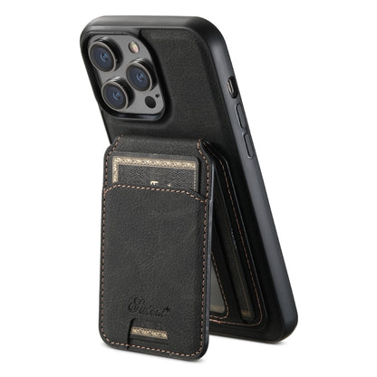 For iPhone 15 Suteni H17 Litchi Texture Leather MagSafe Detachable Wallet Phone Case(Black) - iPhone 15 Cases by Suteni | Online Shopping UK | buy2fix