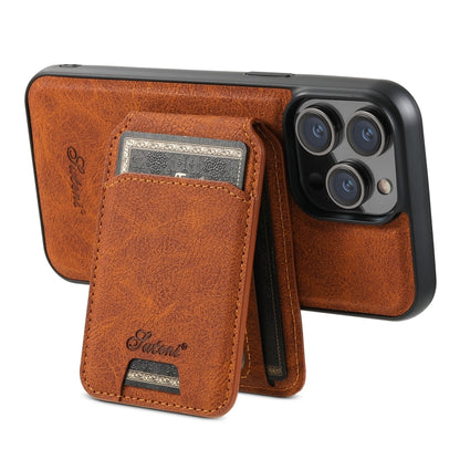 For iPhone 12 Pro Suteni H17 Litchi Texture Leather MagSafe Detachable Wallet Phone Case(Khaki) - iPhone 12 / 12 Pro Cases by Suteni | Online Shopping UK | buy2fix