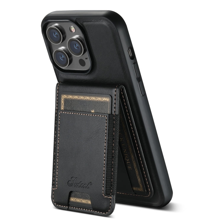For iPhone 15 Plus Suteni H17 Oil Eax Leather MagSafe Detachable Wallet Phone Case(Black) - iPhone 15 Plus Cases by Suteni | Online Shopping UK | buy2fix