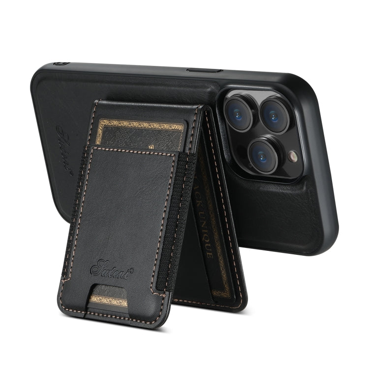 For iPhone 15 Plus Suteni H17 Oil Eax Leather MagSafe Detachable Wallet Phone Case(Black) - iPhone 15 Plus Cases by Suteni | Online Shopping UK | buy2fix