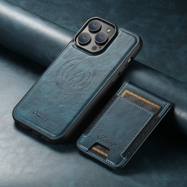 For iPhone 13 Pro Suteni H17 Oil Eax Leather MagSafe Detachable Wallet Phone Case(Blue) - iPhone 13 Pro Cases by Suteni | Online Shopping UK | buy2fix