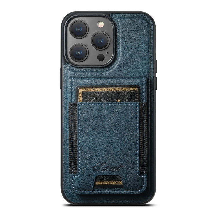 For iPhone 16 Pro Suteni H17 Oil Eax Leather MagSafe Detachable Wallet Phone Case(Blue) - iPhone 16 Pro Cases by Suteni | Online Shopping UK | buy2fix