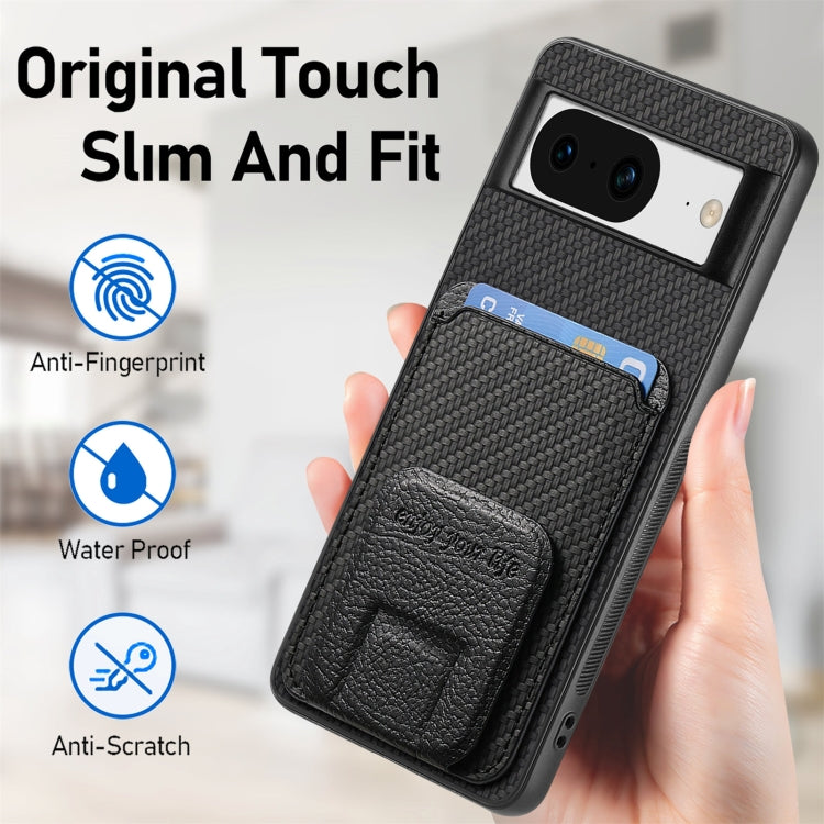 For Google Pixel 6 Carbon Fiber Card Bag Fold Stand Phone Case(Black) - Google Cases by buy2fix | Online Shopping UK | buy2fix