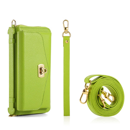 For iPhone 14 MagSafe Crossbody Multi-functional Zipper Wallet Litchi Leather Phone Case(Green) - iPhone 14 Cases by buy2fix | Online Shopping UK | buy2fix