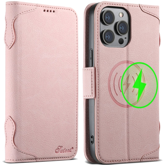 For iPhone 13 Pro Max SUTENI J07 Multifunctional Horizontal Flip Magsafe Leather Phone Case(Pink) - iPhone 13 Pro Max Cases by Suteni | Online Shopping UK | buy2fix