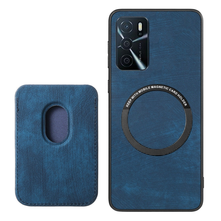 For OPPO Reno9 5G Retro Leather Card Bag Magnetic Phone Case(Blue) - OPPO Cases by buy2fix | Online Shopping UK | buy2fix