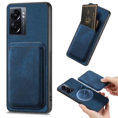 For OPPO A57 5G Retro Leather Card Bag Magnetic Phone Case(Blue) - OPPO Cases by buy2fix | Online Shopping UK | buy2fix