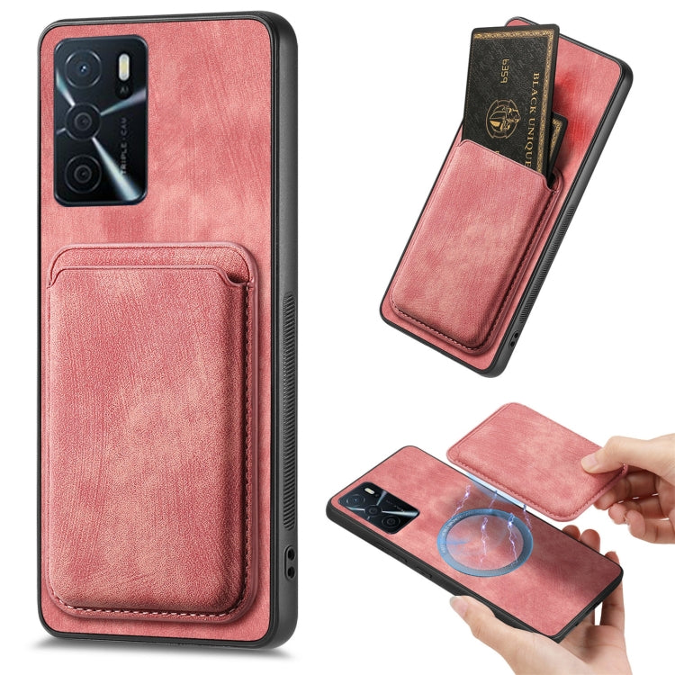 For OPPO A16 Retro Leather Card Bag Magnetic Phone Case(Pink) - OPPO Cases by buy2fix | Online Shopping UK | buy2fix