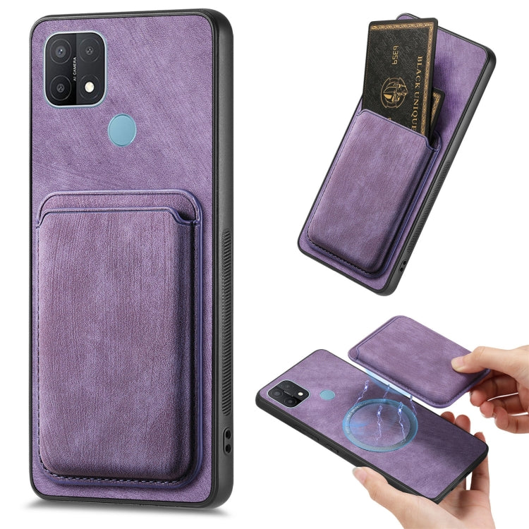 For OPPO A15 Retro Leather Card Bag Magnetic Phone Case(Purple) - OPPO Cases by buy2fix | Online Shopping UK | buy2fix