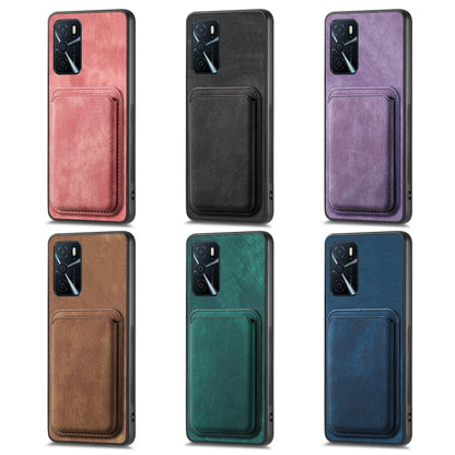 For OPPO Reno7 5G Retro Leather Card Bag Magnetic Phone Case(Pink) - OPPO Cases by buy2fix | Online Shopping UK | buy2fix