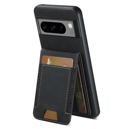 For Google Pixel 8a Suteni H03 Litchi Leather Card Bag Stand Back Phone Case(Black) - Google Cases by Suteni | Online Shopping UK | buy2fix
