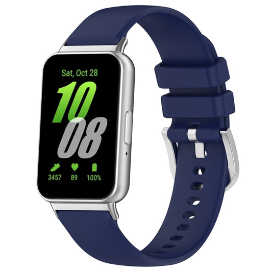 For Samsung Galaxy Fit 3 SM-R390 Metal Connector Liquid Glossy Silicone Watch Band(Dark Blue) - Watch Bands by buy2fix | Online Shopping UK | buy2fix