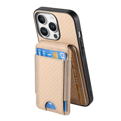 For iPhone 16 Pro Carbon Fiber Vertical Flip Wallet Stand Phone Case(Khaki) - iPhone 16 Pro Cases by buy2fix | Online Shopping UK | buy2fix