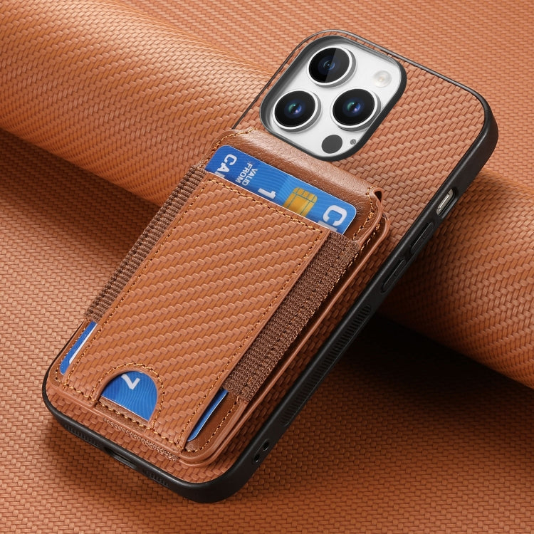 For iPhone 16 Pro Max Carbon Fiber Vertical Flip Wallet Stand Phone Case(Brown) - More iPhone Cases by buy2fix | Online Shopping UK | buy2fix