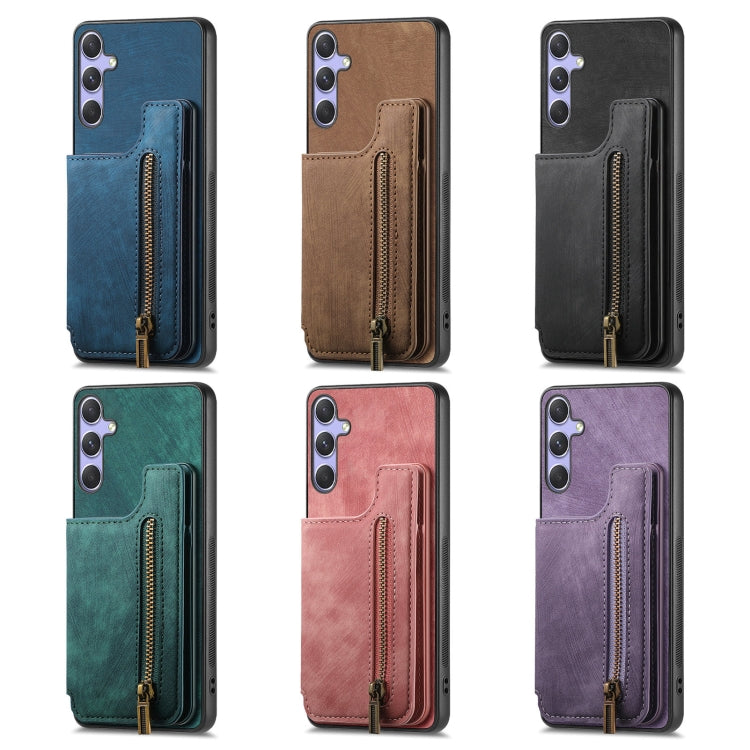 For Samsung Galaxy S25 Ultra 5G Retro Leather Zipper Wallet Back Phone Case(Purple) - Galaxy S25 Ultra 5G Cases by buy2fix | Online Shopping UK | buy2fix