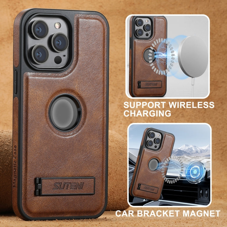 For iPhone 16 Pro Max Suteni G2 Magsafe Oil Wax Leather Back Phone Case with Holder(Brown) - iPhone 16 Pro Max Cases by Suteni | Online Shopping UK | buy2fix