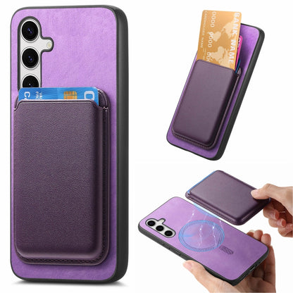 For Samsung Galaxy S25 5G Retro Magsafe Card Bag PU Back Cover Phone Case(Purple) - Galaxy S25 5G Cases by buy2fix | Online Shopping UK | buy2fix