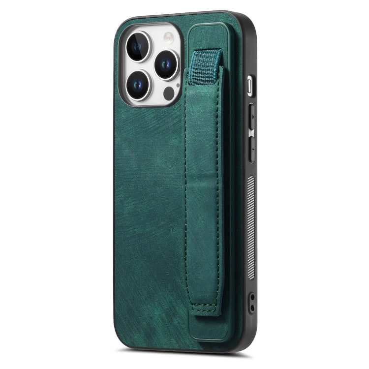 For iPhone 16 Pro Max Retro Wristband Holder Leather Back Phone Case(Green) - iPhone 16 Pro Max Cases by buy2fix | Online Shopping UK | buy2fix