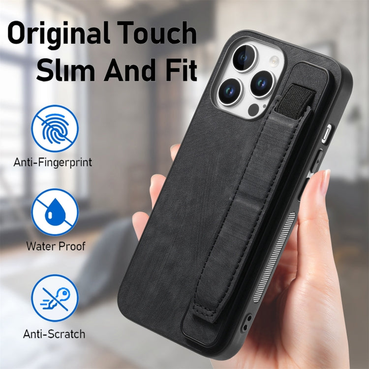 For iPhone 16 Pro Retro Wristband Holder Leather Back Phone Case(Black) - iPhone 16 Pro Cases by buy2fix | Online Shopping UK | buy2fix