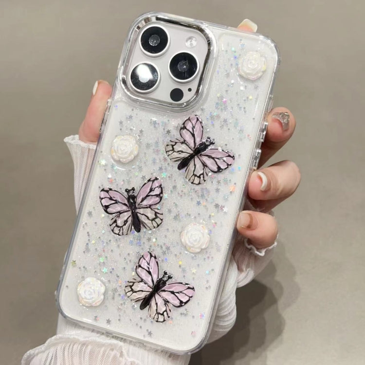 For iPhone 16 Pro Glitter 3D Butterfly TPU Phone Case(Pink) - iPhone 16 Pro Cases by buy2fix | Online Shopping UK | buy2fix