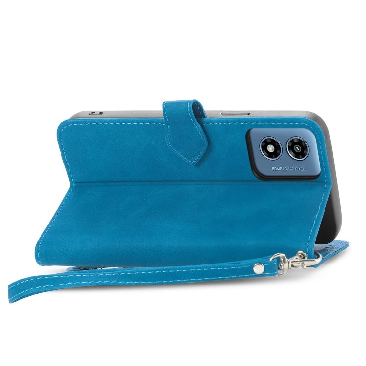 For Motorola Moto G Play 2024 Embossed Flower Zipper Leather Phone Case(Blue) - Motorola Cases by buy2fix | Online Shopping UK | buy2fix