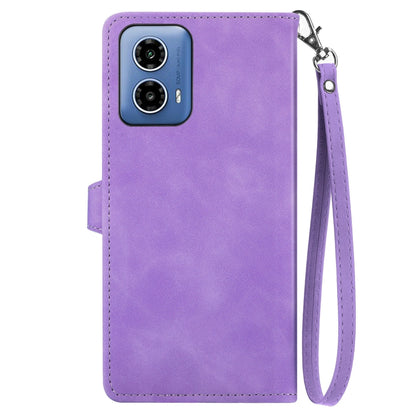 For Motorola Moto G Play 2024 Embossed Flower Zipper Leather Phone Case(Purple) - Motorola Cases by buy2fix | Online Shopping UK | buy2fix