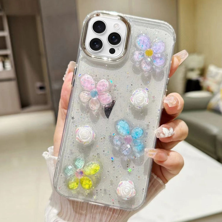 For iPhone 16 Pro Max 3D Flower Glitter Epoxy TPU Phone Case(Colorful Flowers) - iPhone 16 Pro Max Cases by buy2fix | Online Shopping UK | buy2fix