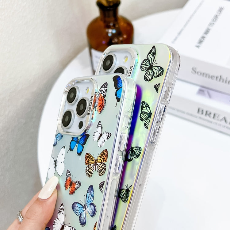 For iPhone 16 Pro Electroplating Laser Butterfly Phone Case with Wrist Strap(Purple Butterflies AB3) - iPhone 16 Pro Cases by buy2fix | Online Shopping UK | buy2fix