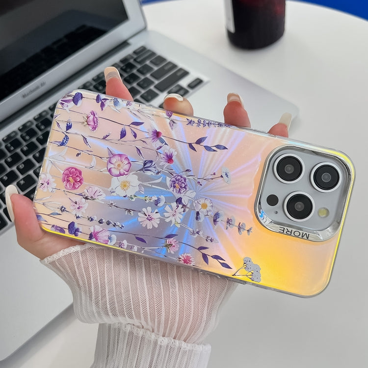 For iPhone 16 Plus Electroplating Laser Flower Texture TPU Phone Case(Drawn Flowers AH3) - iPhone 16 Plus Cases by buy2fix | Online Shopping UK | buy2fix