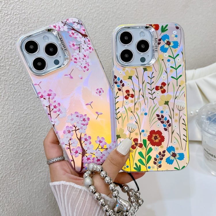 For iPhone 16 Pro Electroplating Laser Flower Phone Case with Wrist Strap(Cosmos Flower AH7) - iPhone 16 Pro Cases by buy2fix | Online Shopping UK | buy2fix