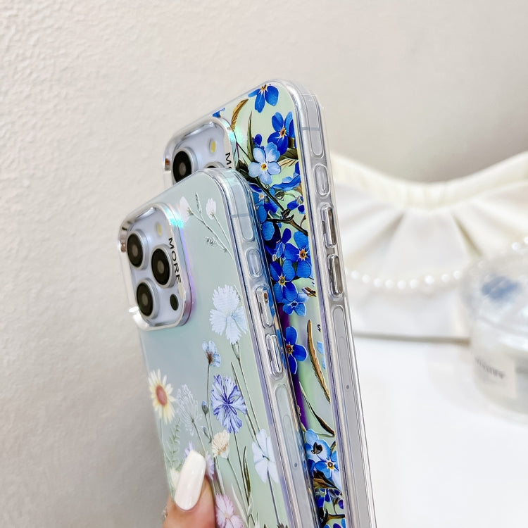 For iPhone 16 Plus Electroplating Laser Flower Phone Case with Wrist Strap(Lavender AH14) - iPhone 16 Plus Cases by buy2fix | Online Shopping UK | buy2fix