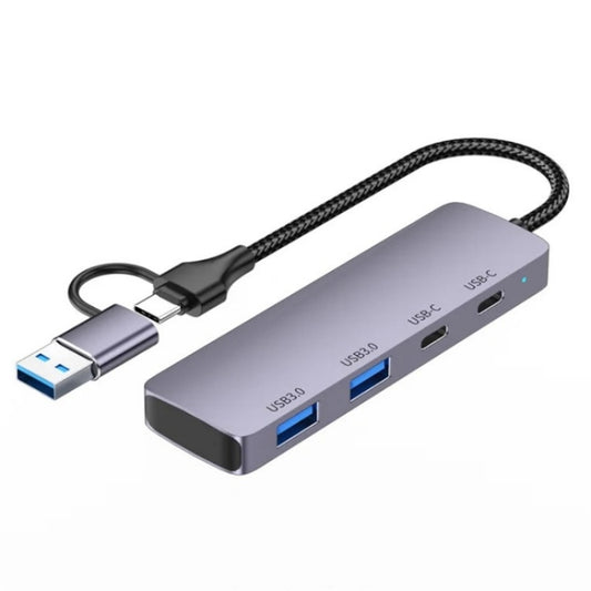 T-32C 2-in-1 Cable USB 3.0 + Type-C 4-port Hub Aluminum Alloy Docking Station - USB 3.0 HUB by buy2fix | Online Shopping UK | buy2fix