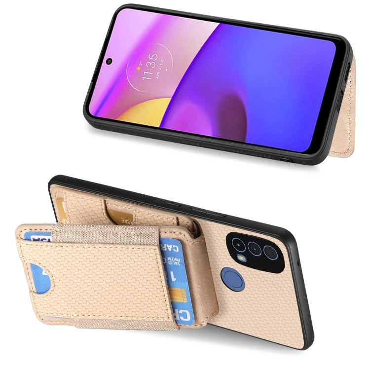 For Motorola Moto G Power 2024 5G Carbon Fiber Vertical Flip Wallet Stand Phone Case(Khaki) - Motorola Cases by buy2fix | Online Shopping UK | buy2fix