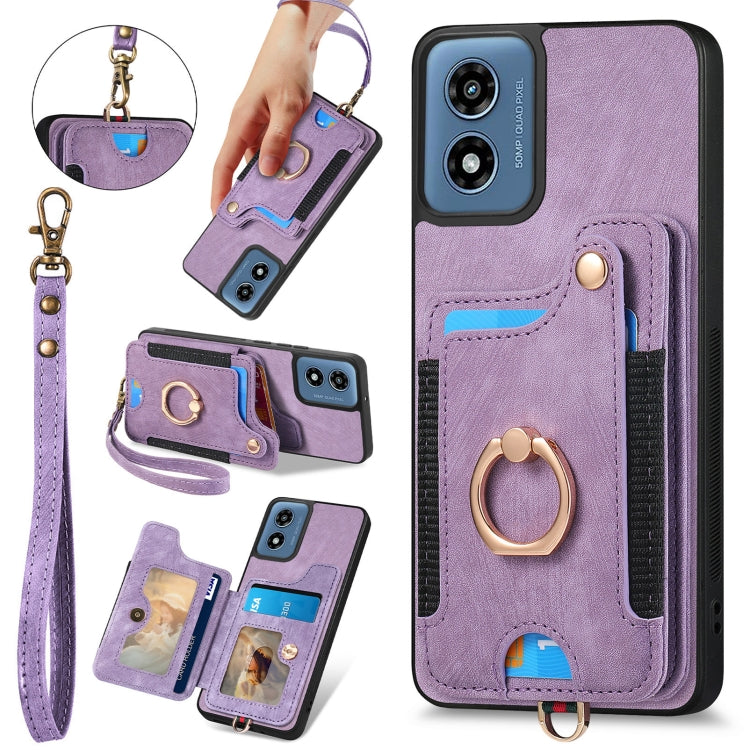 For Motorola G Play 2024 Retro Skin-feel Ring Multi-card RFID Wallet Phone Case(Purple) - Motorola Cases by buy2fix | Online Shopping UK | buy2fix